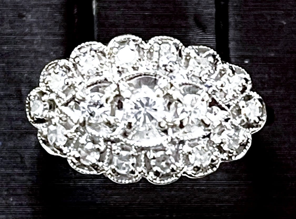 Estate 14K White Gold Vintage Diamond Cluster Ring - Image 2