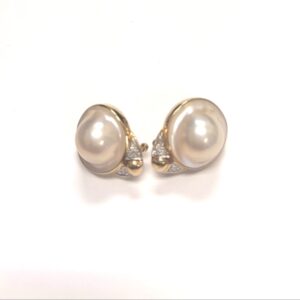Estate 14K Yellow Gold Baroque Pearl Earrings with Diamond Accents