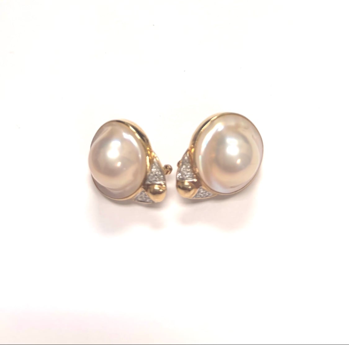 Estate 14K Yellow Gold Baroque Pearl Earrings with Diamond Accents
