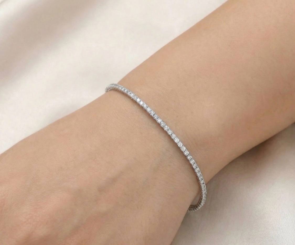 14K White Gold 3.0 Carat Lab Grown Diamond Tennis Bracelet - Image 3