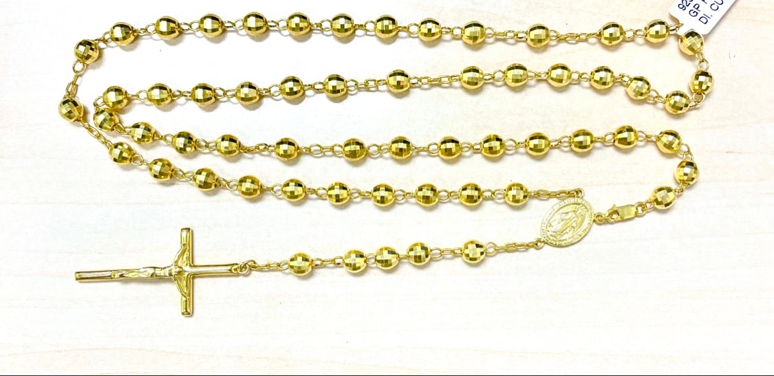 Gold Plated Silver Diamond Cut Rosary Necklace - Image 3