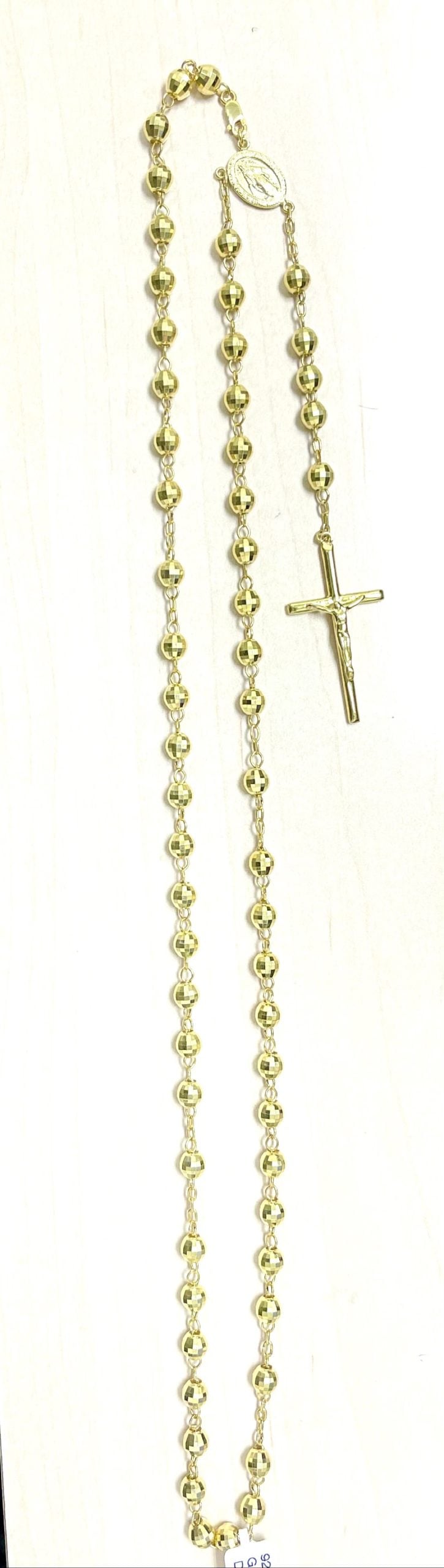 Gold Plated Silver Diamond Cut Rosary Necklace - Image 2