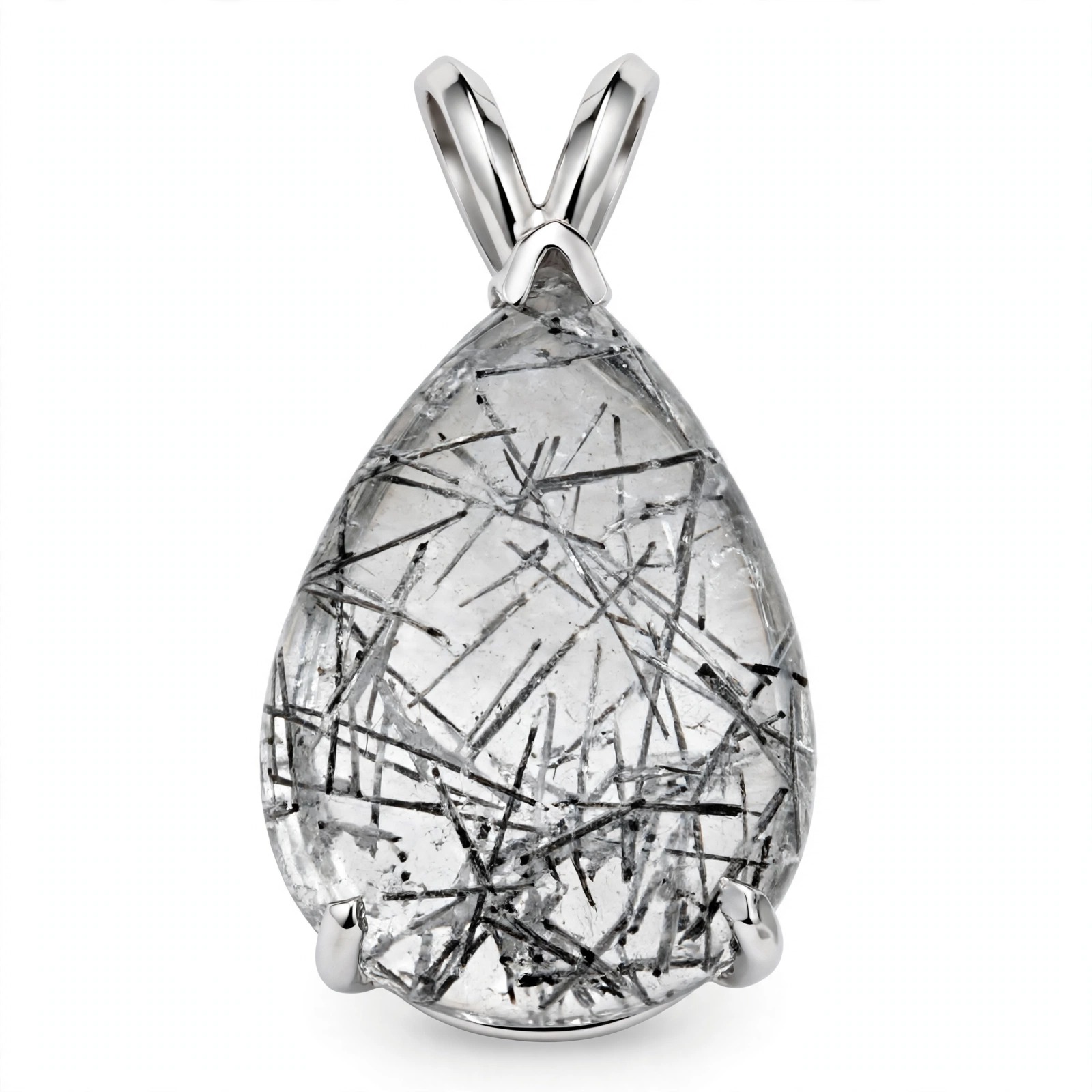 14K White Gold Pear Tourmalinated Quartz Pendant Necklace - Image 3
