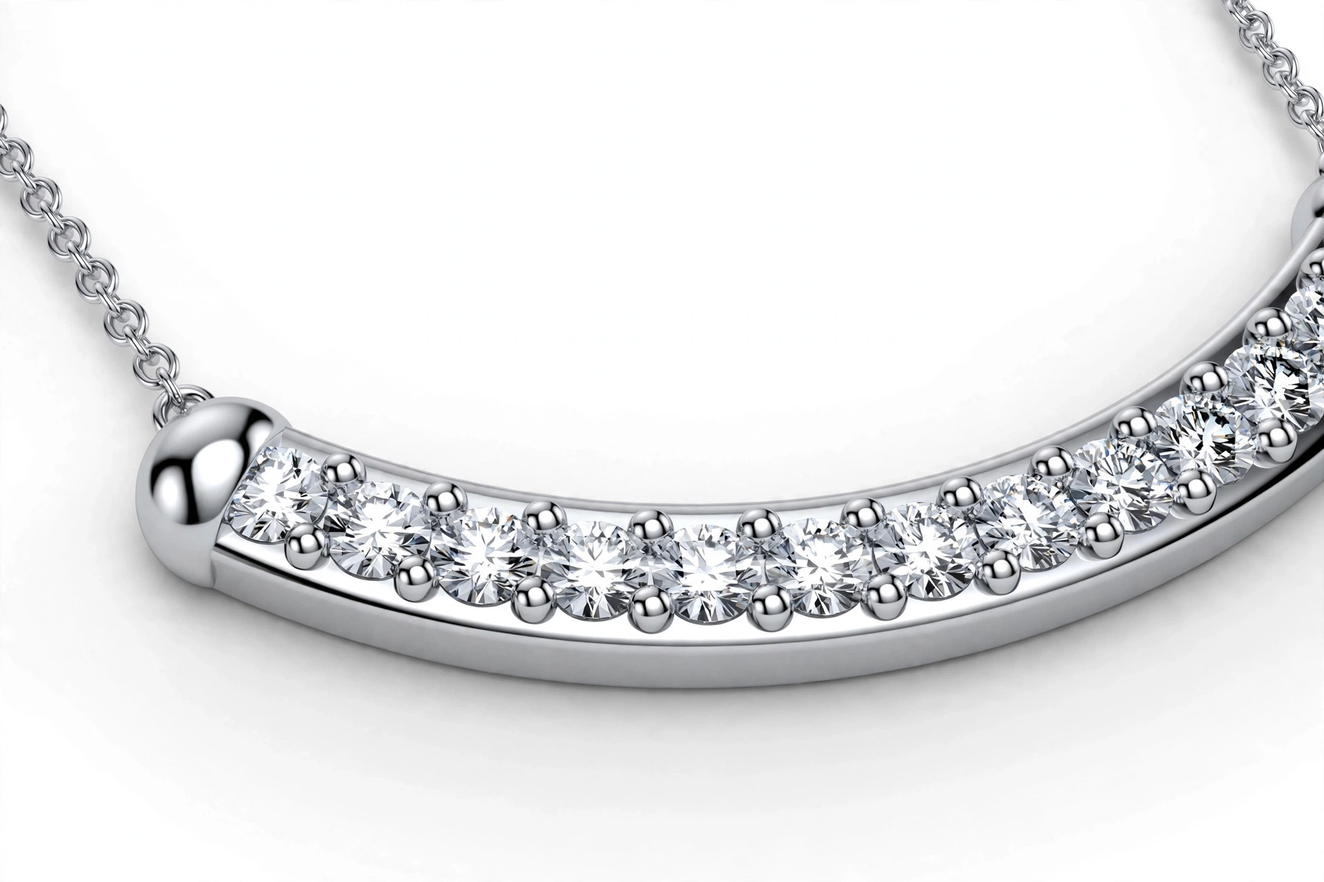 14K White Gold Curved Diamond Bar Necklace - Image 3