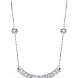14K White Gold Curved Diamond Bar Necklace