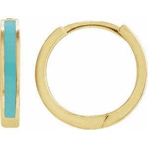 14K Gold Turquoise Enamel Hinged Hoop Earrings — 12.1 mm