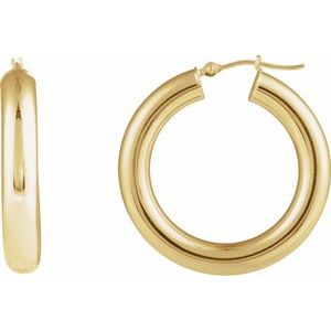 14K Gold Round Tube Hoop Earrings — 30 mm to 45 mm (5 mm width)