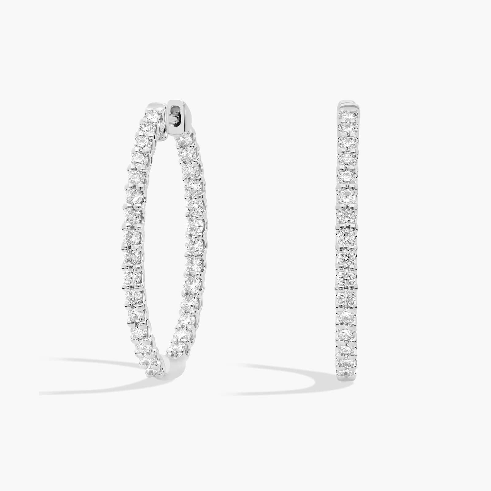 14K White Gold Oval Hoop Huggie Earrings with Lab Grown Diamonds 1.02 ctw