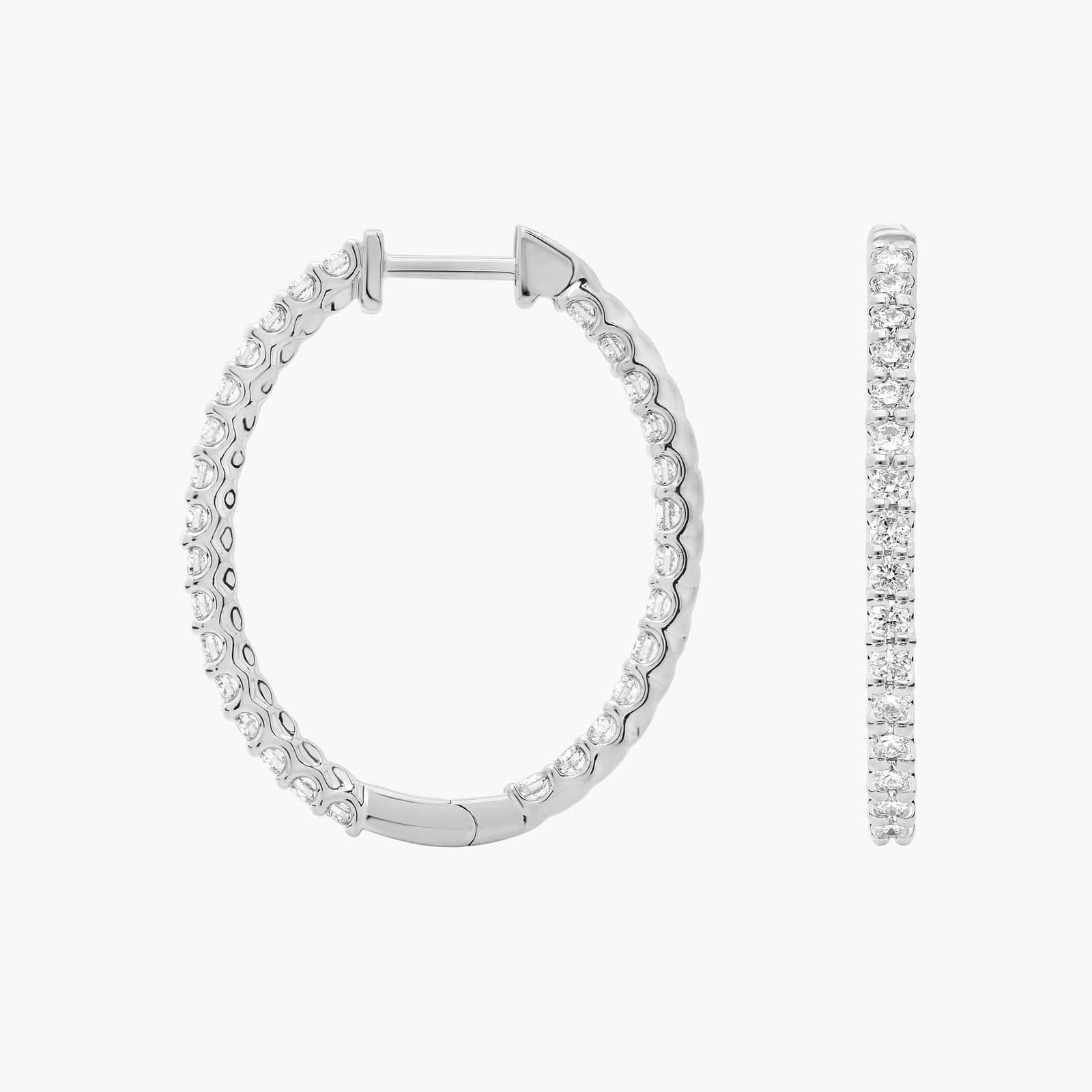 14K White Gold Oval Hoop Huggie Earrings with Lab Grown Diamonds 1.02 ctw - Image 2