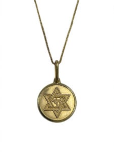 14K Yellow Gold Star of David Disc Pendant Necklace