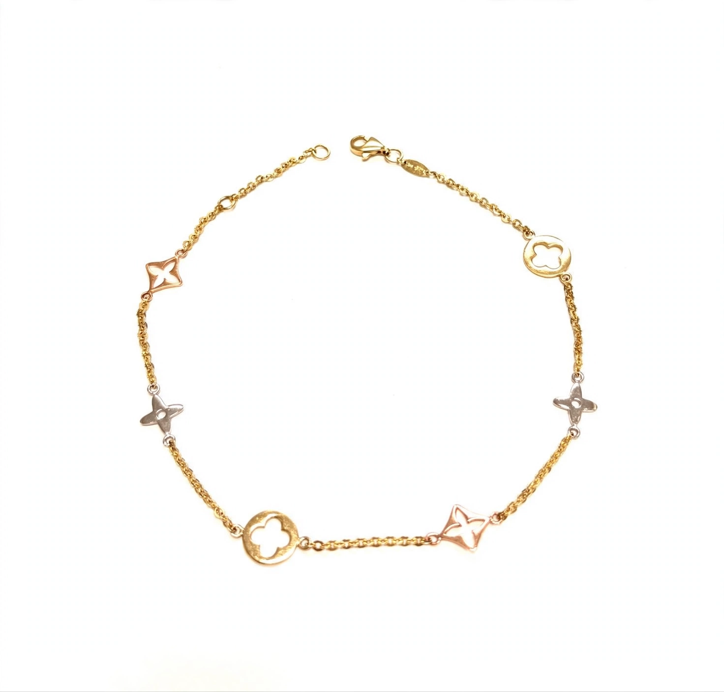 14K Tri-Color Gold Clover Anklet - Image 3