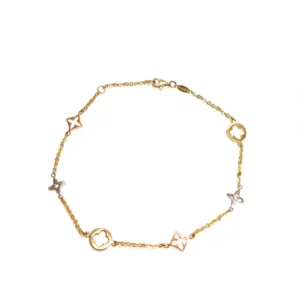 14K Tri-Color Gold Clover Anklet