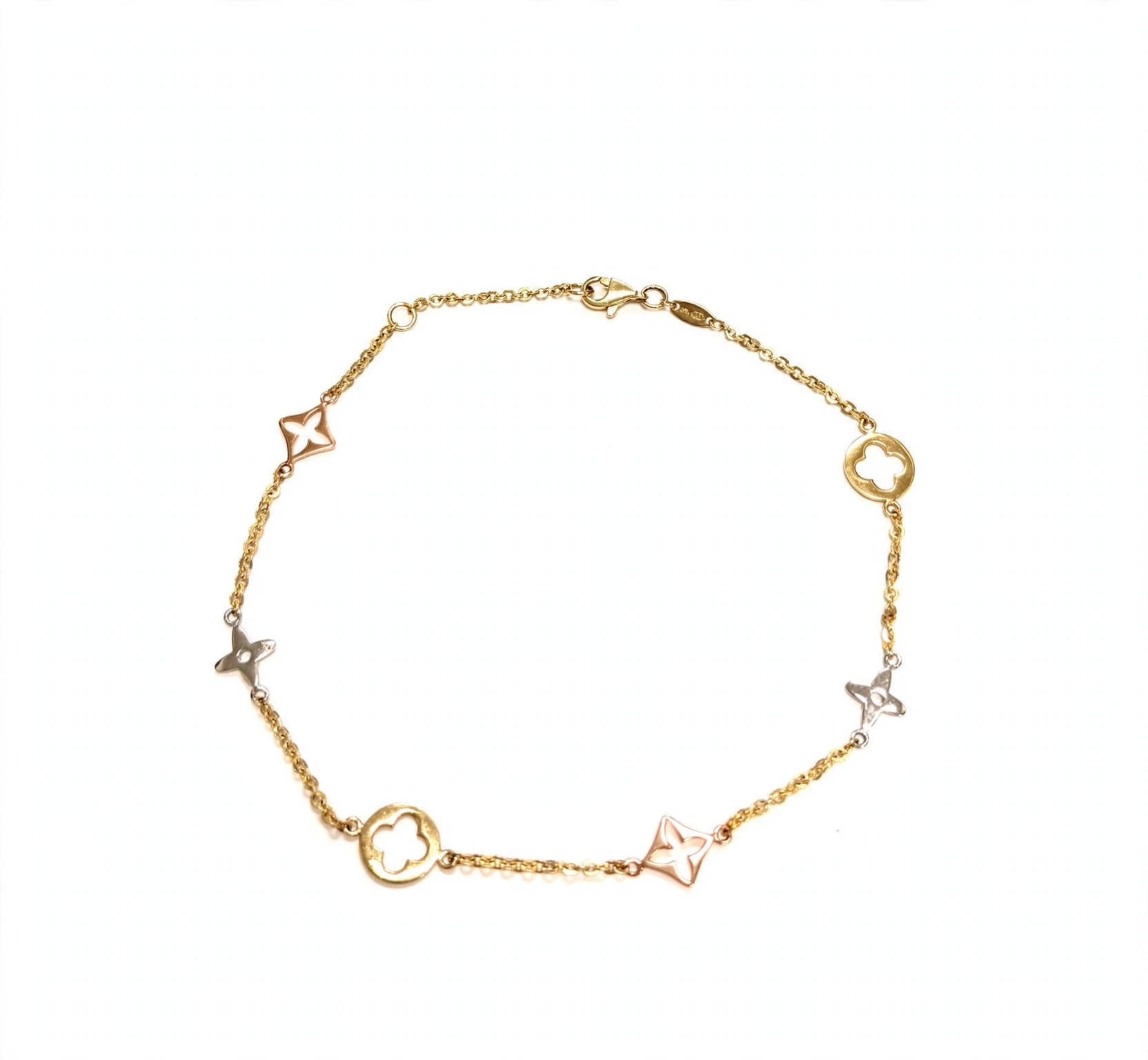 14K Tri-Color Gold Clover Anklet