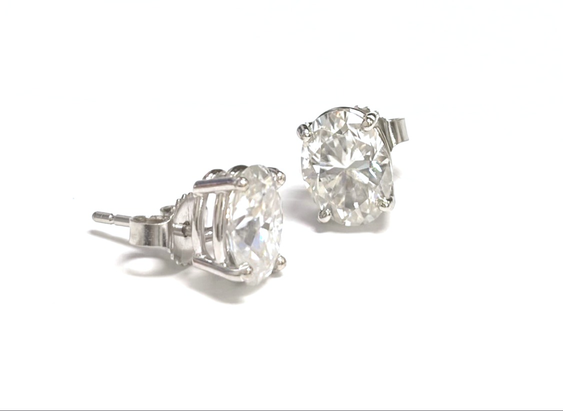 14K White Gold 3.00 CTW Oval Moissanite Stud Earrings - Image 2