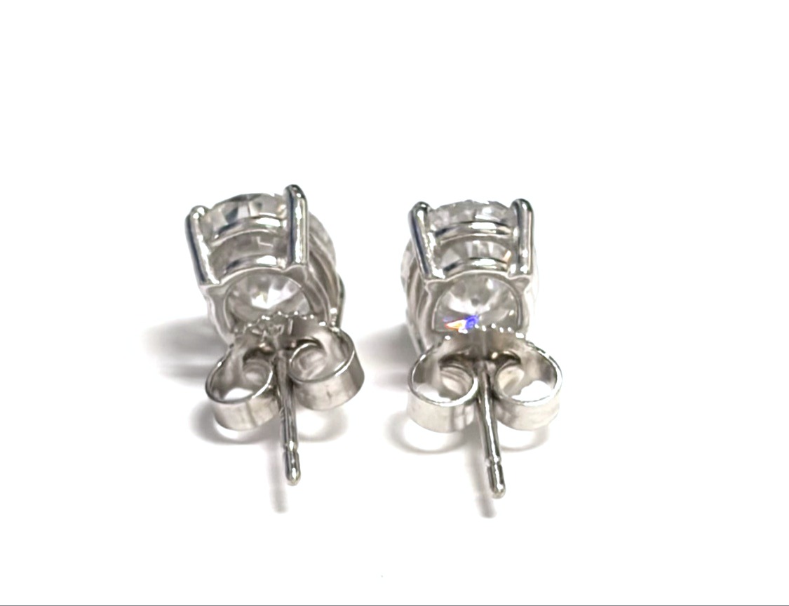 14K White Gold 3.00 CTW Oval Moissanite Stud Earrings - Image 3
