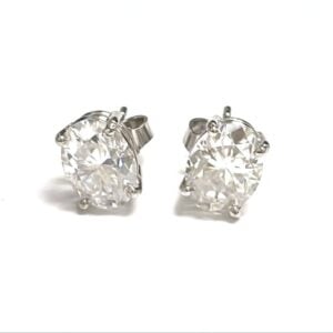 14K White Gold 3.00 CTW Oval Moissanite Stud Earrings