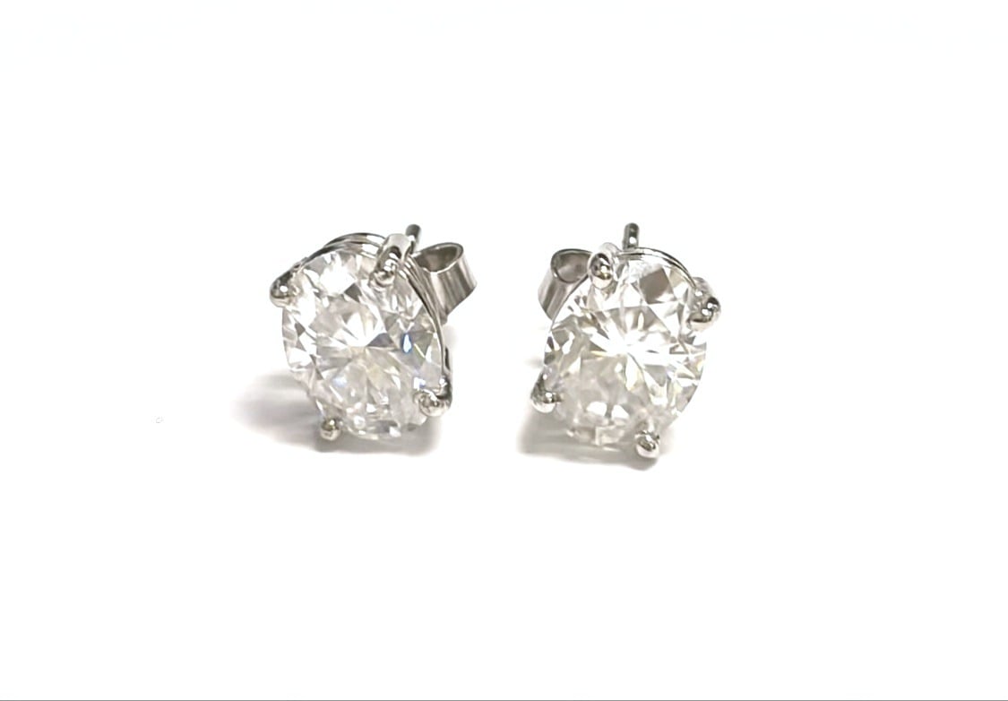 14K White Gold 3.00 CTW Oval Moissanite Stud Earrings
