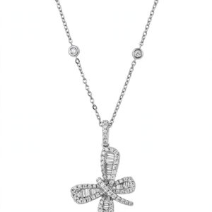 14K White Gold Diamond Bow Pendant Necklace