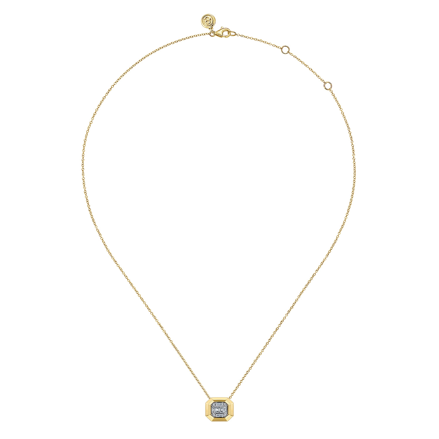 14K Yellow Gold Geometric Baguette and Round Diamond Pendant Necklace - Image 2