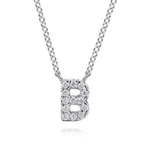 14K White Gold Diamond Initial "B" Pendant Necklace