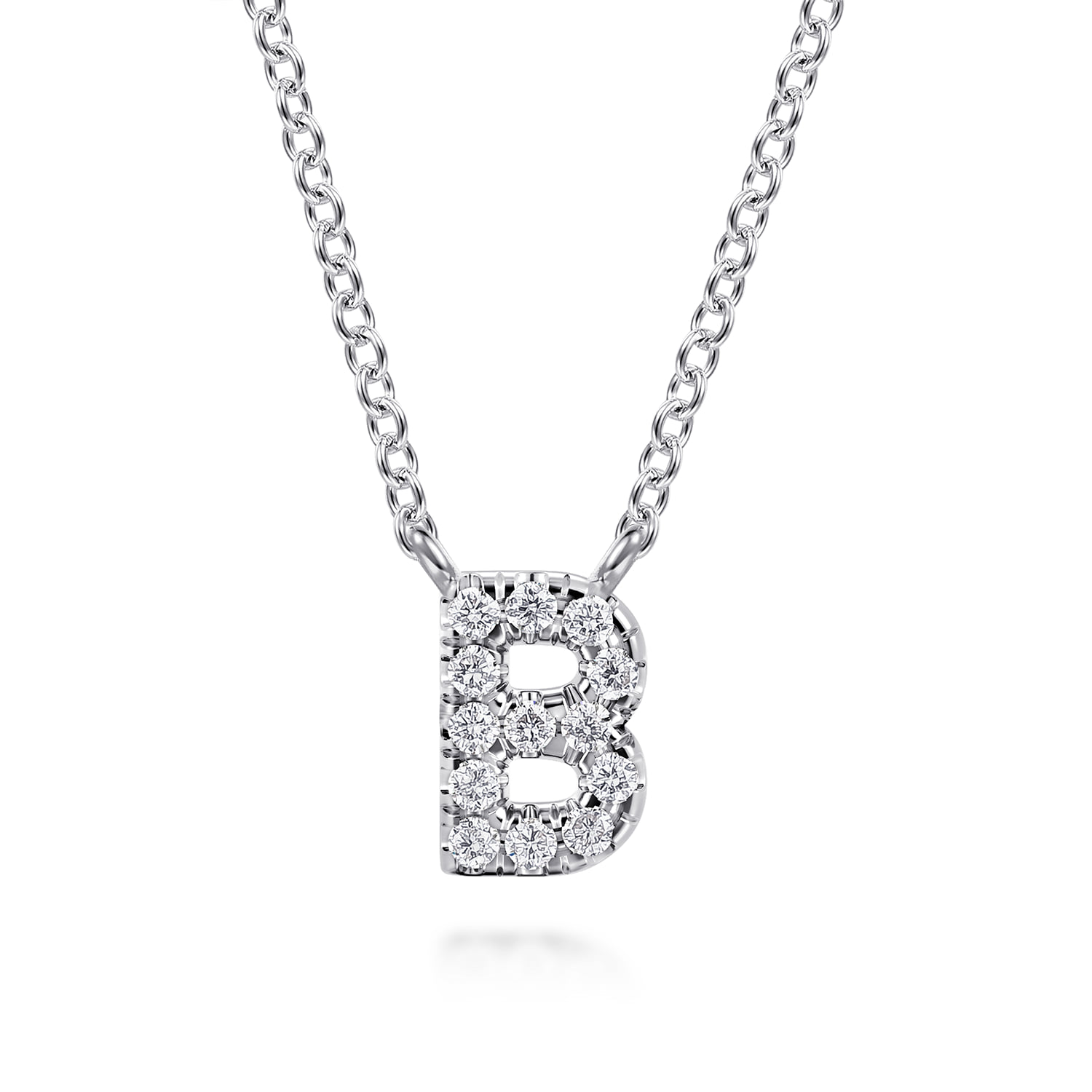 14K White Gold Diamond Initial "B" Pendant Necklace