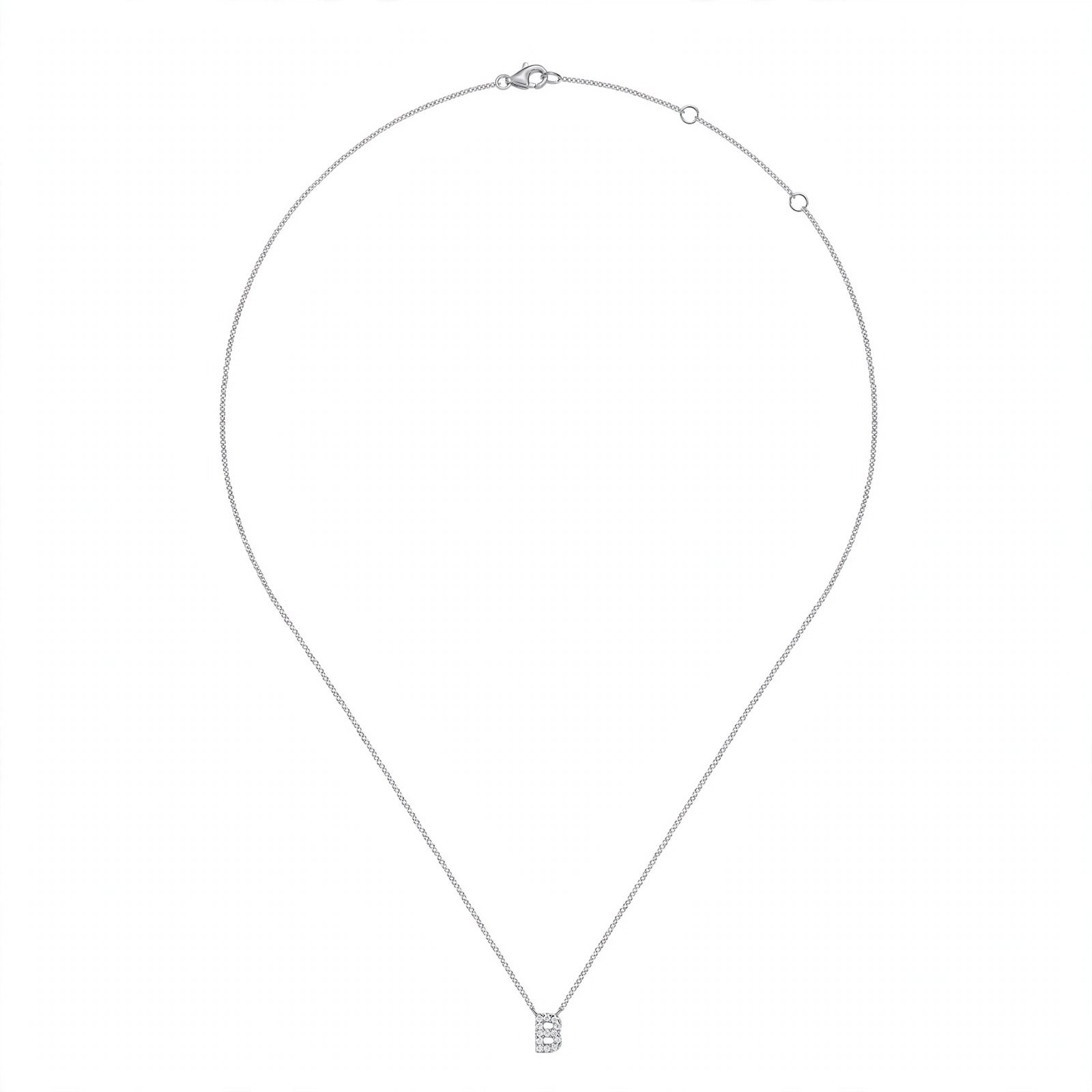 14K White Gold Diamond Initial "B" Pendant Necklace - Image 2