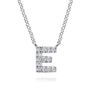 14K White Gold Diamond Initial "E" Pendant Necklace