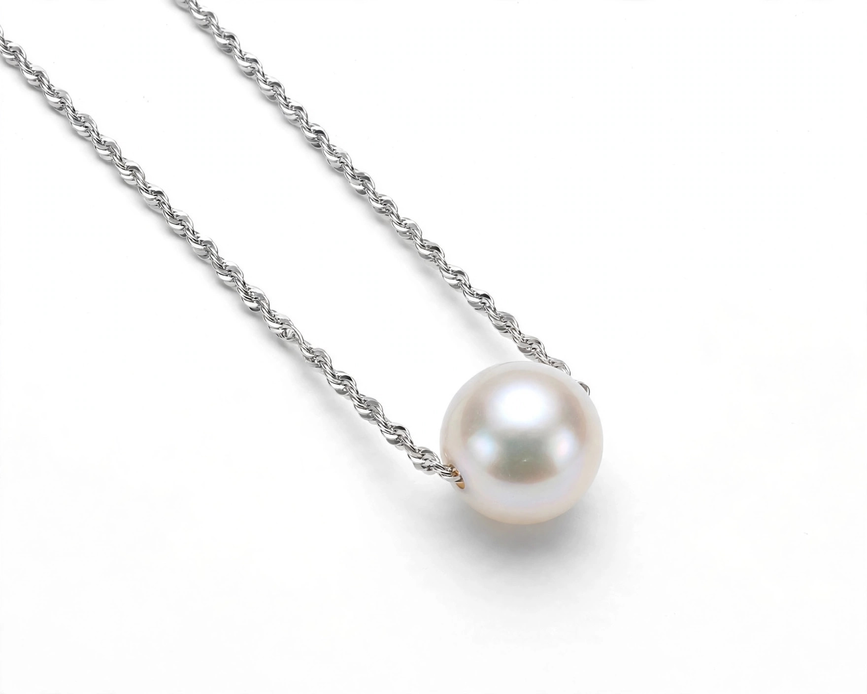 14K White Gold Round Cultured Pearl Necklace - Image 2