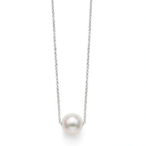 14K White Gold Round Cultured Pearl Necklace