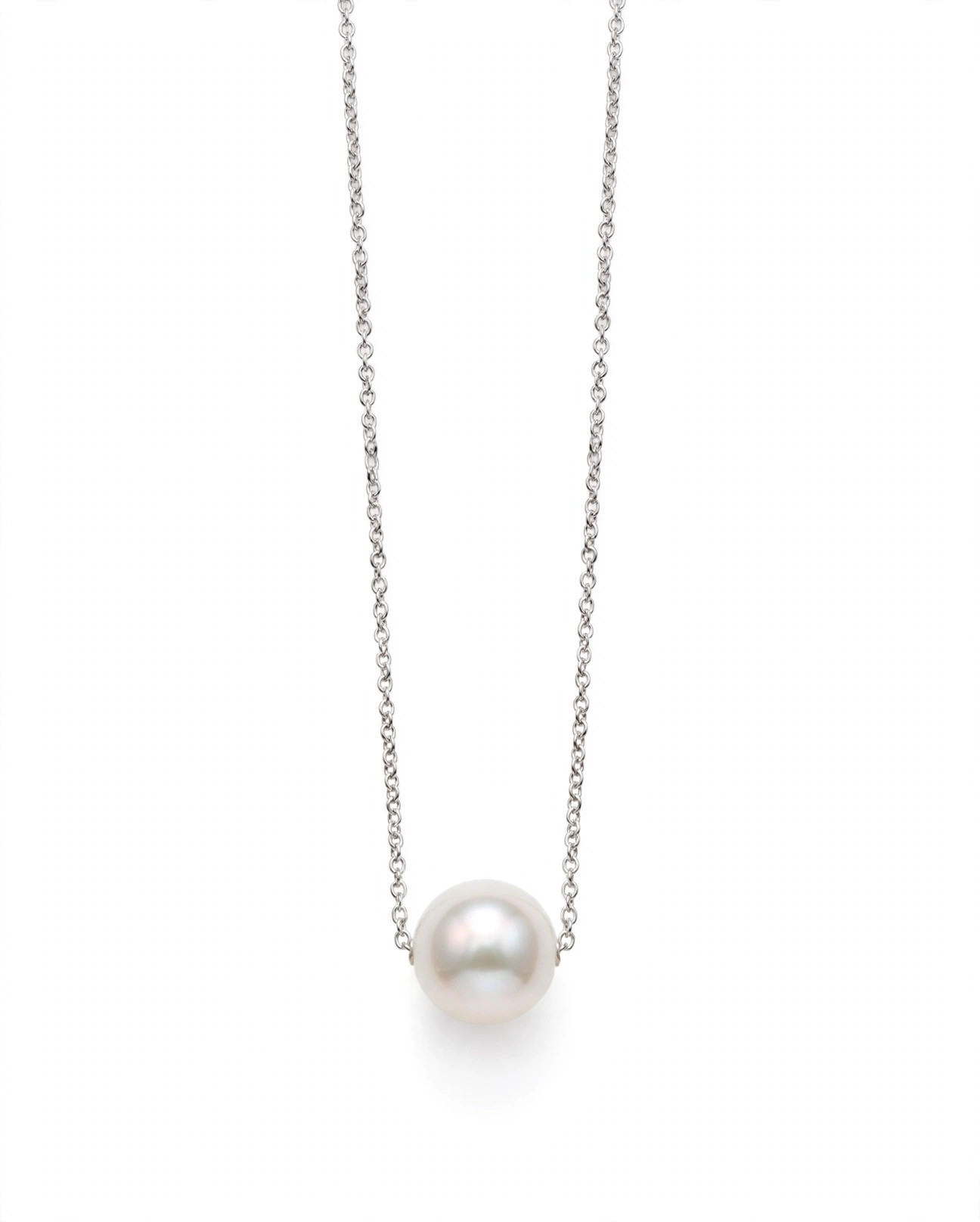 14K White Gold Round Cultured Pearl Necklace