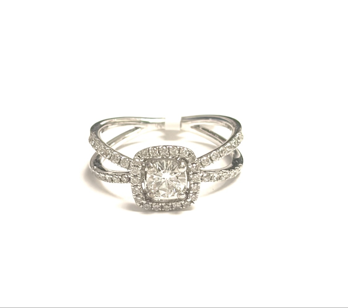 14K White Gold .40 ct Natural Diamond Halo Engagement Ring - Image 2