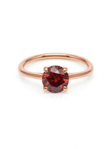 14K Rose Gold Red Moissanite Solitaire Ring