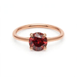 14K Rose Gold Red Moissanite Solitaire Ring