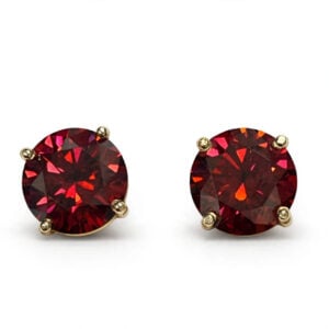 14K Yellow Gold Red Moissanite Stud Earrings - 4.00 ctw