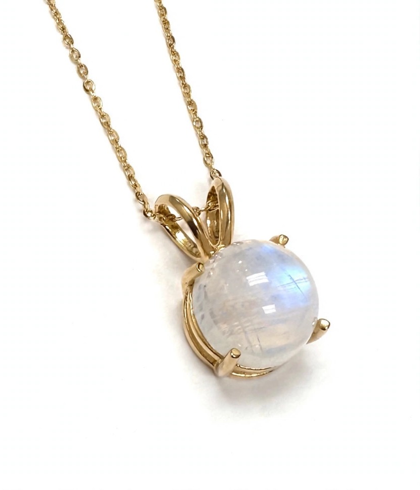 14K Yellow Gold Round Moonstone Pendant Necklace - Image 2
