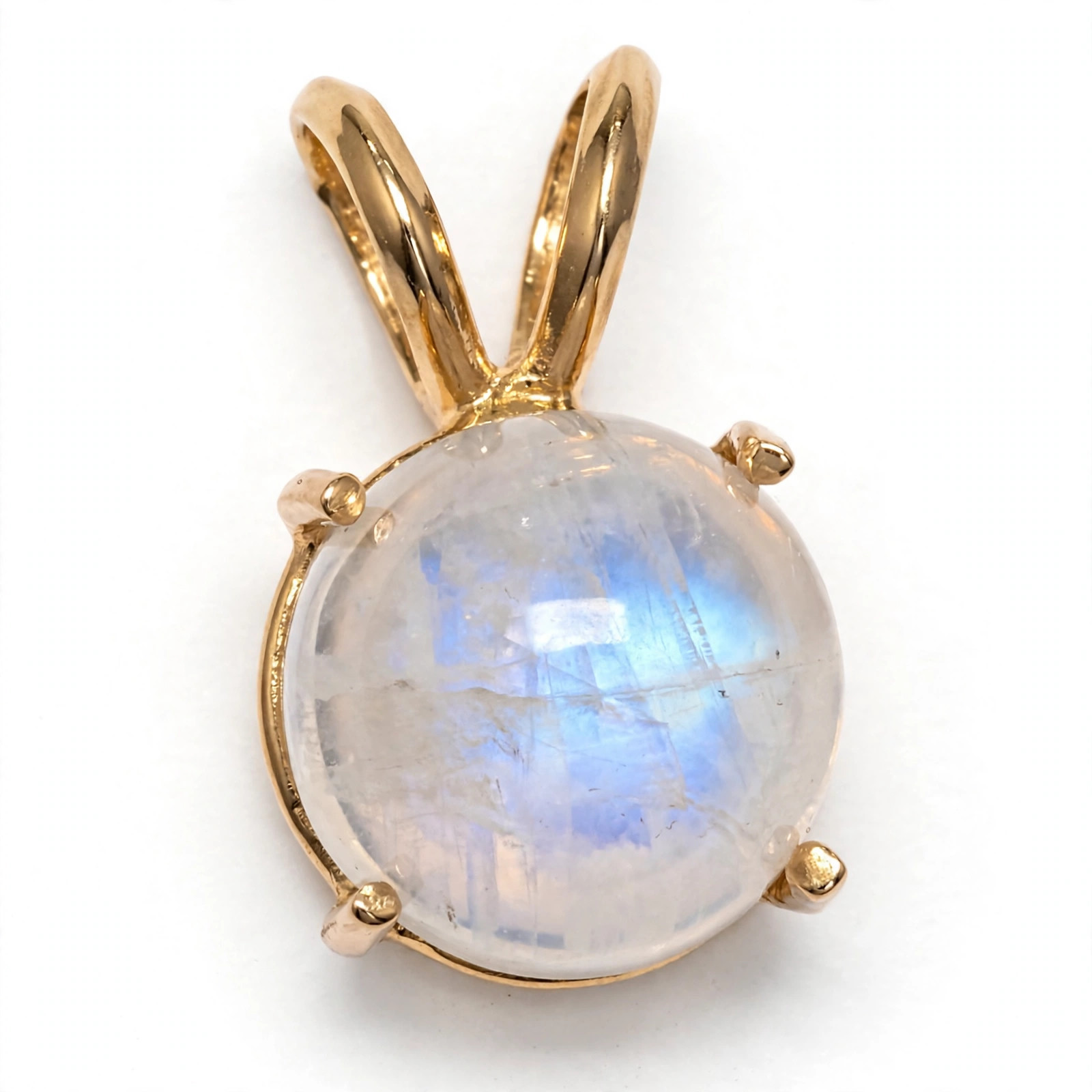 14K Yellow Gold Round Moonstone Pendant Necklace - Image 3