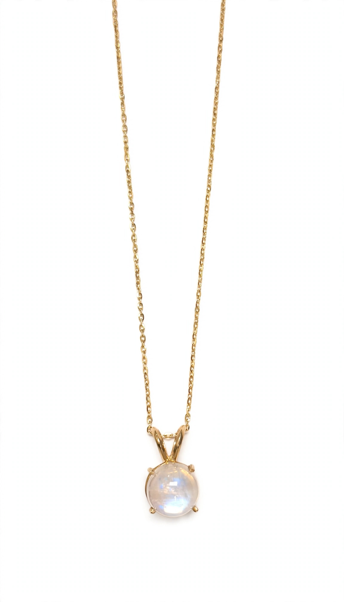 14K Yellow Gold Round Moonstone Pendant Necklace