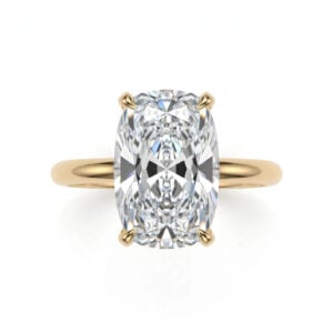 14K Yellow Gold Moissanite Solitaire Ring - 3.50 ct Elongated Cushion