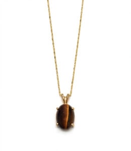 14K Yellow Gold Oval Tiger's Eye Pendant Necklace