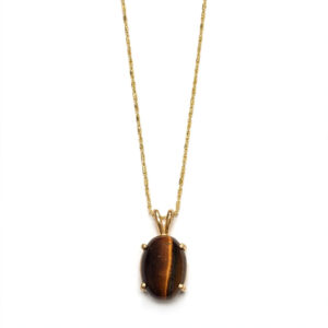 14K Yellow Gold Oval Tiger's Eye Pendant Necklace